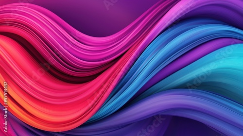 Colorful waves of vibrant purple, pink, and blue create a dynamic visual flow.