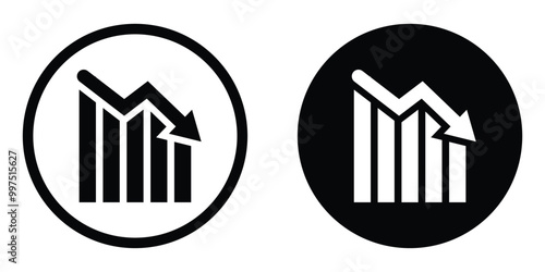 Crisis arrow vector icon set. Arrow pointing downwards showing crisis sign. Arrow going down stock symbol. Graph diagram. Finance report pictogram.