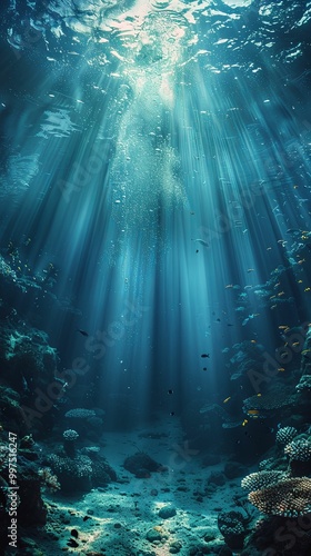 Sunlight Rays Beaming Through Deep Ocean Waters