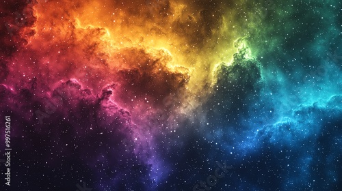 Cosmic spectrum, rainbow nebulae, galaxy hues, 3D illustration