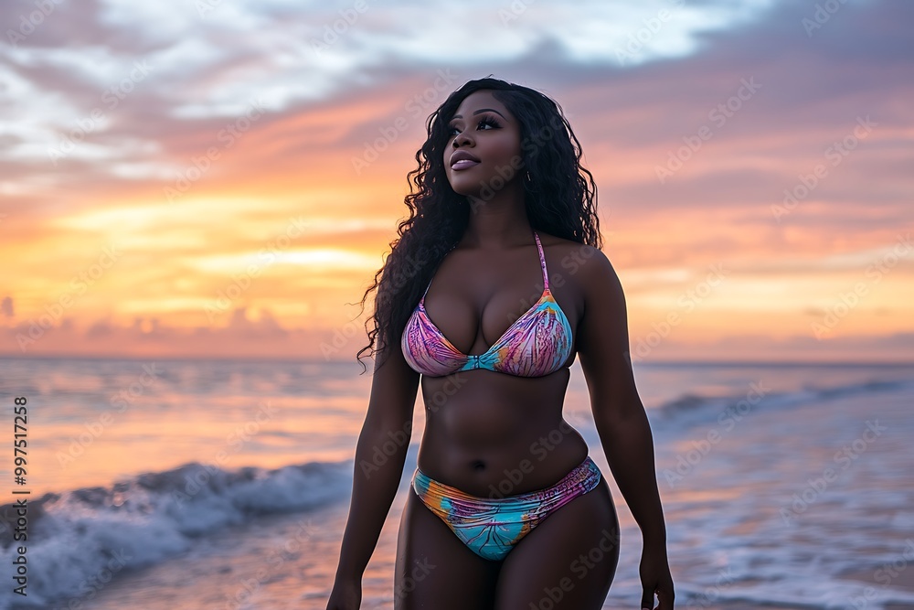 Woman in Bikini on the Beach at Sunset. Woman in Bikini on the Beach at Sunset.