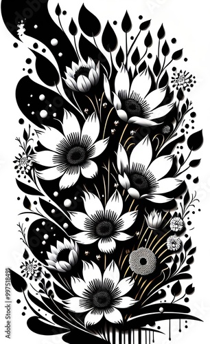 black and white floral background