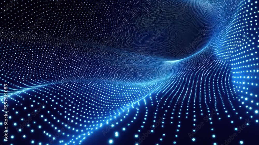 Obraz premium Abstract Blue Pattern of Glowing Lights Creating a Wavy Tunnel