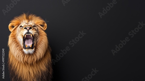 Fototapeta Naklejka Na Ścianę i Meble -  Roaring Lion Portrait on Black Background   Wildlife  Power  Majesty  King of the Jungle