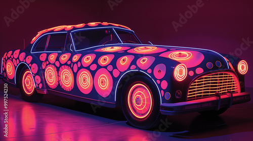 Cars decorated with neon glowing materials create beautiful artwork.