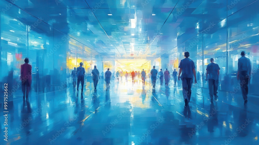 vivid impressionistic vision of a bustling hospital scene capturing the blur of healthcare professionals and activities portraying urgency and care in a dynamic environment vivid impressionistic vision of a bustling hospital scene capturing the blur of healthcare professionals and activities portraying urgency and care in a dynamic environment