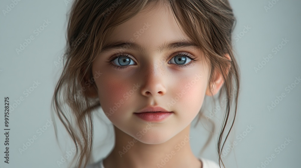 Close-up of a young girl with striking green eyes. Close-up of a young girl with striking green eyes.