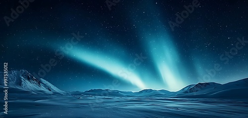 A stunning aurora borealis radiating vibrant greens and blues over a snowy landscape. Glow Time Concept