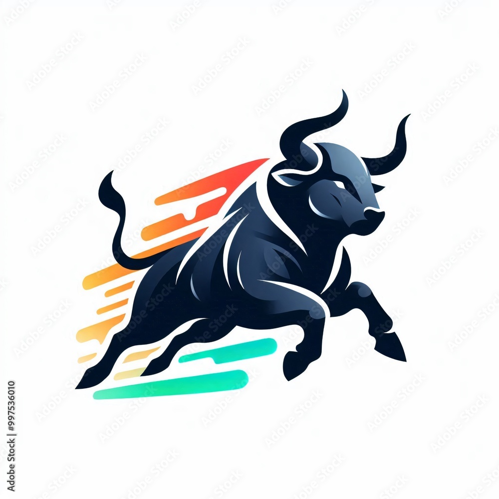 Powerful Bull Logo with Speed Lines Powerful Bull Logo with Speed Lines