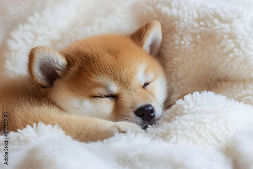 かわいい柴犬の子犬 - ふわふわの眠り photo