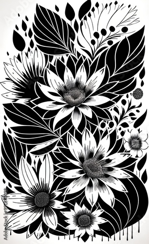 black and white floral background