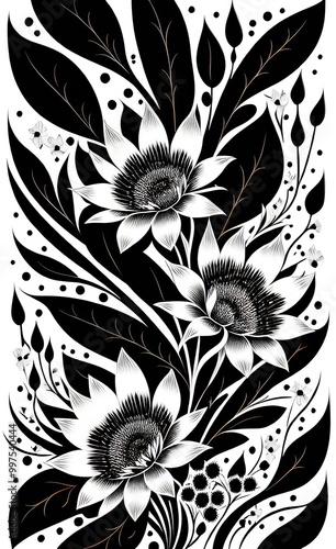 black and white floral background