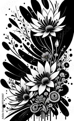 black and white floral background
