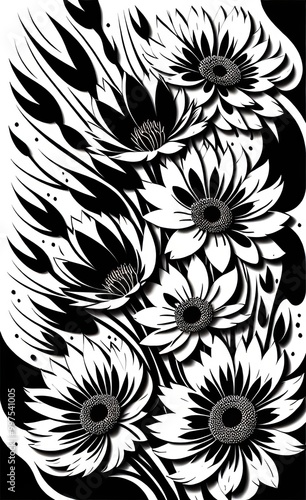 black and white floral background