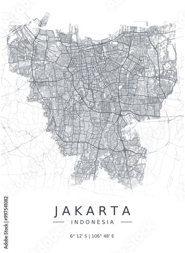 Jakarta minimalist map with highways and streets. Printable map for decoration