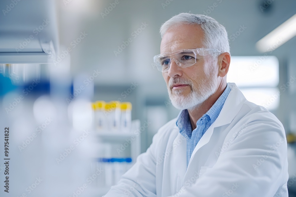 Experienced immunologist carefully examining test results and diagnostic data in a state of the art medical research laboratory Experienced immunologist carefully examining test results and diagnostic data in a state of the art medical research laboratory