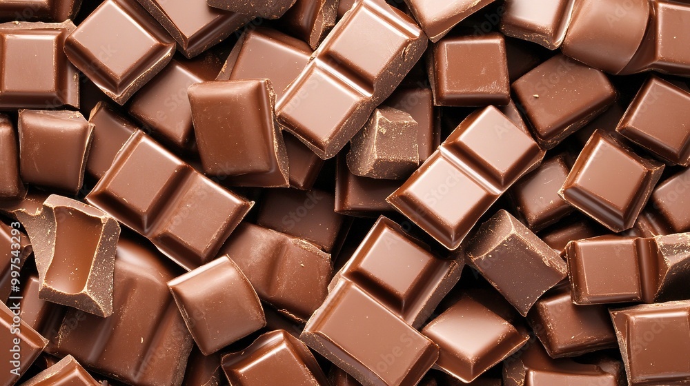An elegant display of rich dark chocolate pieces, showcasing their glossy texture and deep, inviting color. This image captures the essence of indulgence and luxury, highlighting the exquisite quality An elegant display of rich dark chocolate pieces, showcasing their glossy texture and deep, inviting color. This image captures the essence of indulgence and luxury, highlighting the exquisite quality