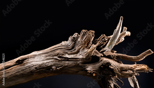 Dead tree, decayed tree, broken, root, branch, split, knot, interior, black background