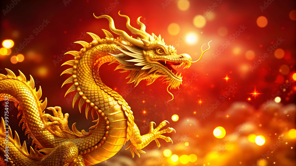Happy Chinese New Year 2024 with a stunning of a golden dragon celebrating the occasion, Chinese New Year Happy Chinese New Year 2024 with a stunning of a golden dragon celebrating the occasion, Chinese New Year