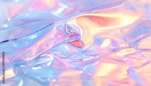 Iridescent, holographic patterns in pastel shades, creating a futuristic, dreamy effect that shifts in color and tone