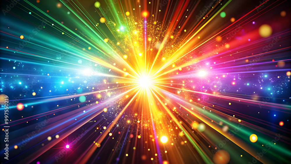 Fototapeta premium Abstract explosion of colorful light beams and particles, Explosion, Abstract, Colorful, Light, Beams, Particles, Bright