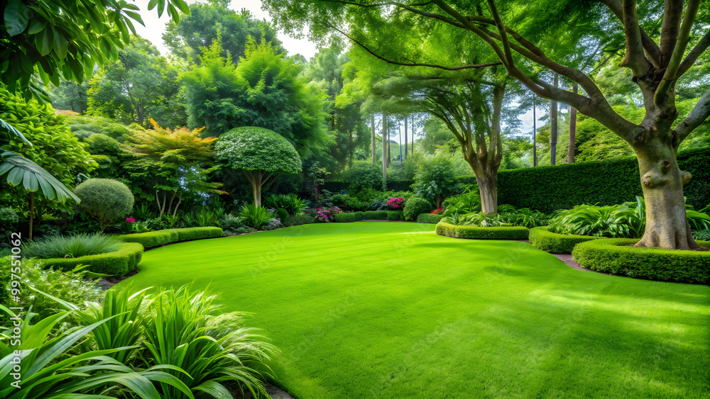 Fototapeta premium Lush green grass creating a natural carpet in a garden landscape design, grass, green, texture, outdoor, natural, carpet, garden