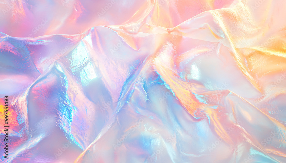 Fototapeta premium Iridescent, holographic patterns in pastel shades, creating a futuristic, dreamy effect that shifts in color and tone