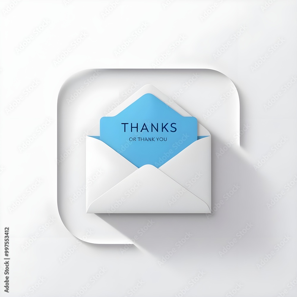 Letter in an envelope with thanks or thank you on white background icon. Send to email, mail. Blue. Flat design. On white background Letter in an envelope with thanks or thank you on white background icon. Send to email, mail. Blue. Flat design. On white background