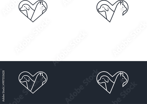 Dog and cat logo design template vector, line of pet logo design suitable for pet shop, store, cafe, business, hotel, veterinary clinic, Domestic animals vector illustration logotype, sign and symbol.
