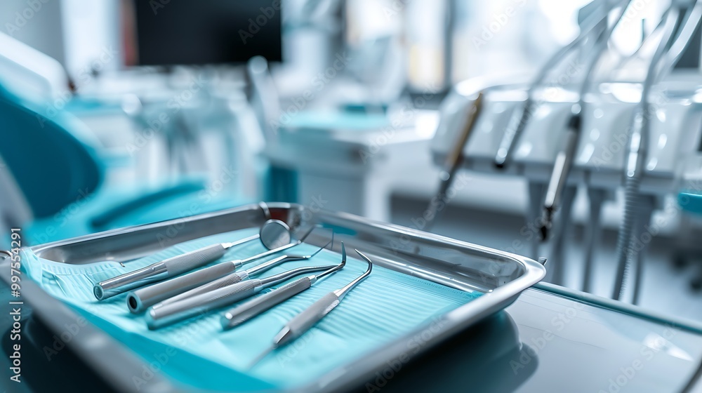 Dentist's office root canal instruments laid out on a tray Dentist's office root canal instruments laid out on a tray