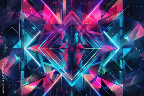 Vibrant geometric neon abstract with high-tech futuristic vibes. AI