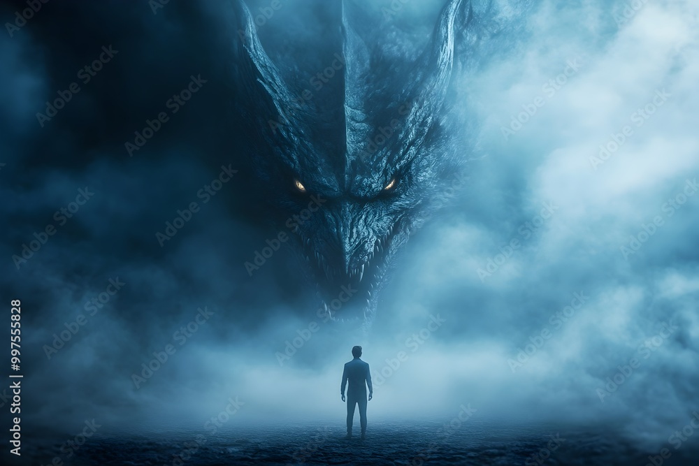 Mythical Creature Symbolizing Inner Strength Overcoming Fear and Obstacles in Dramatic Cinematic Landscape Mythical Creature Symbolizing Inner Strength Overcoming Fear and Obstacles in Dramatic Cinematic Landscape