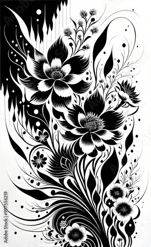 black and white floral background