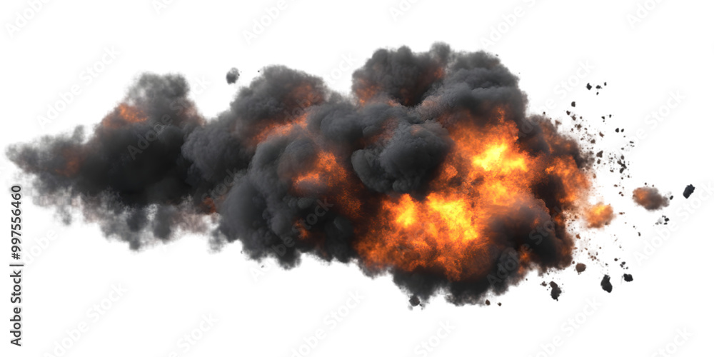Dramatic Explosion with Smoke and Fire Isolated Dramatic Explosion with Smoke and Fire Isolated