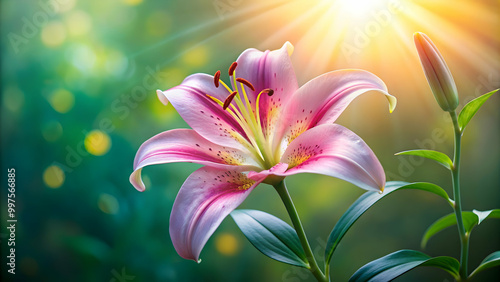 Beautiful and delicate lily flower in full bloom , nature, floral, white, petal, plant, garden, blossom, beauty, spring