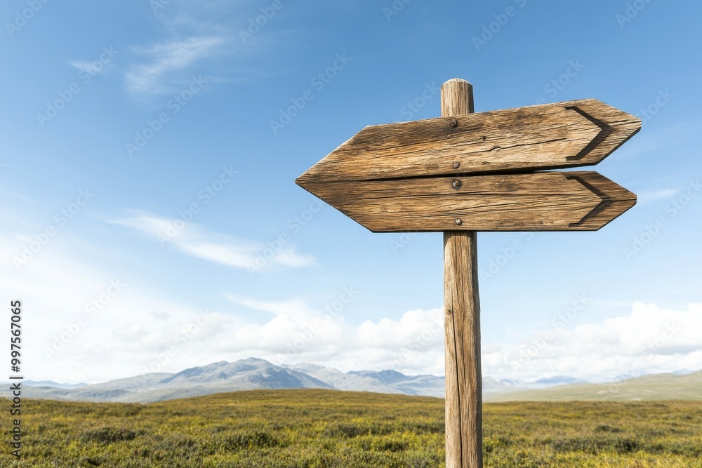 Weathered Signpost TShirt Design Featuring Directional Arrows in a Serene Wilderness Weathered Signpost TShirt Design Featuring Directional Arrows in a Serene Wilderness
