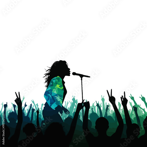 A female rockstar singer performing live in a musical concert and dance party, PNG