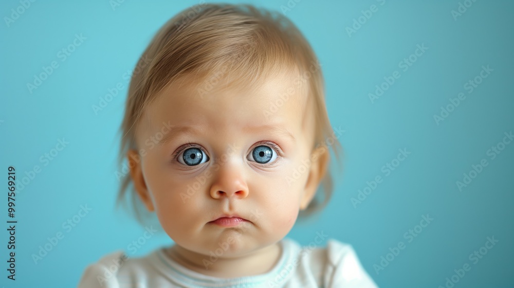 Expressive Baby Portrait in Front of Blue Expressive Baby Portrait in Front of Blue