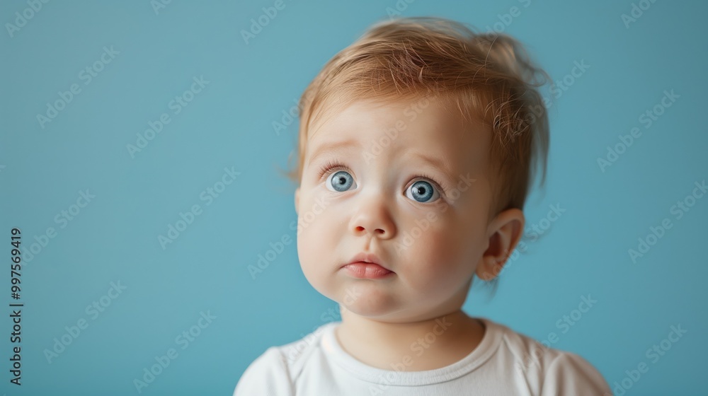 Curious Baby in Simple Blue Setting Curious Baby in Simple Blue Setting