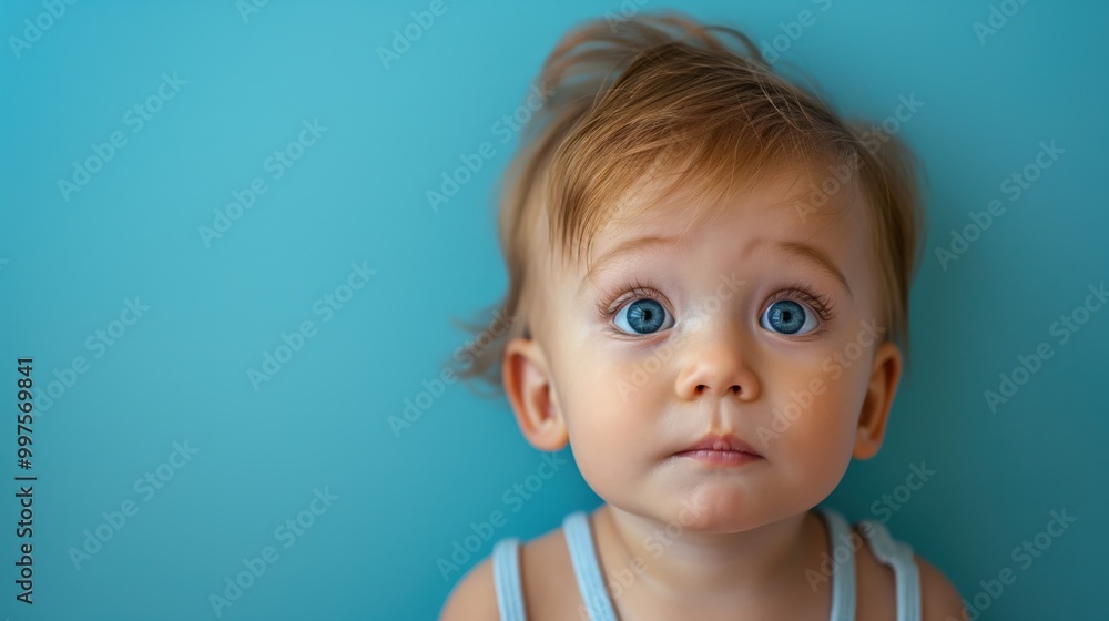 Sweet Baby Portrait Against Blue Wall Sweet Baby Portrait Against Blue Wall