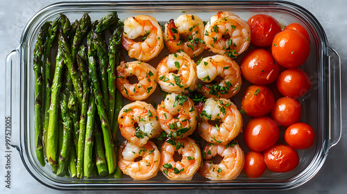 Delicious and Healthy Meal Prep: Pan-Seared Asparagus, Shrimp, and Tomatoes photo