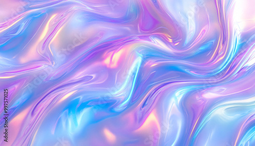 Iridescent, holographic patterns in pastel shades, creating a futuristic, dreamy effect that shifts in color and tone