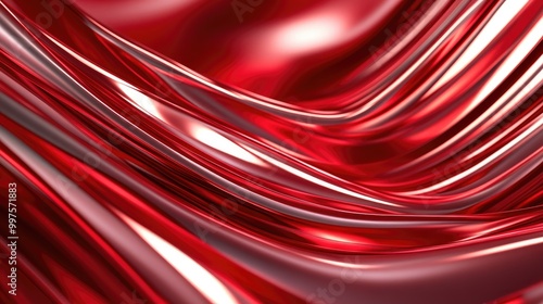 Smooth Red Waves with Shiny Curves and Reflections