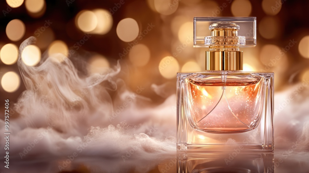 Elegant perfume bottle with blurred bokeh background Elegant perfume bottle with blurred bokeh background