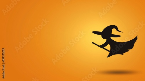 A witch is flying through the air with a broomstick