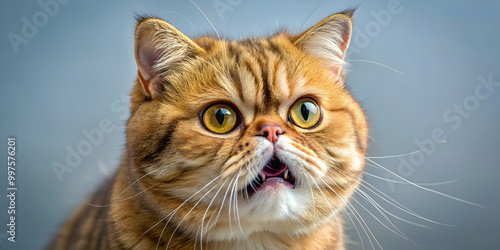 Close-up of an exotic shorthair cat exhibiting the flehmen reaction, exotic shorthair, cat, domestic, animal, pet photo