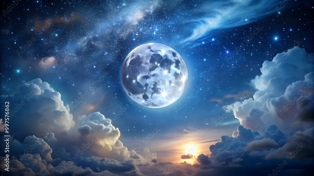 Majestic night sky with full moon shining brightly , stars, celestial, astronomy, moonlight, dark, clear sky, cosmos Majestic night sky with full moon shining brightly , stars, celestial, astronomy, moonlight, dark, clear sky, cosmos