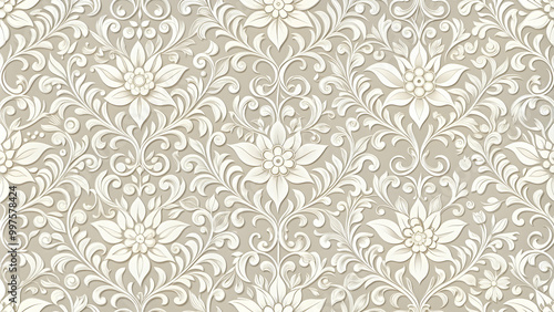 Seamless light grey floral pattern on a background, floral, seamless, pattern, light grey, background, backdrop, design, elegant