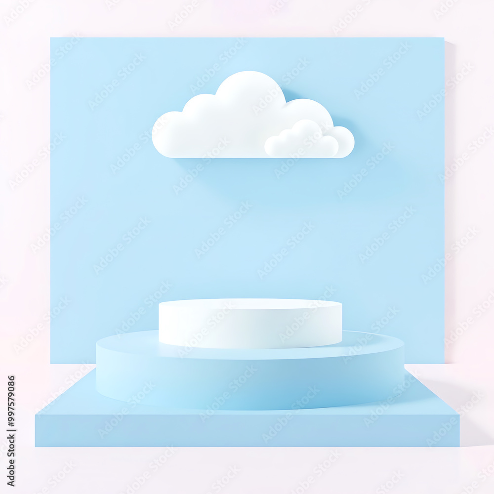 3D blue podium with cloud for product display. 3D blue podium with cloud for product display.