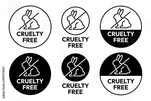 Cruelty Free label, logo, badge, icon, sticker, symbol, emblem, stamp, green, line, flat vector, isolated illustration. Cruelty free not tested on animals label for product packaging design.